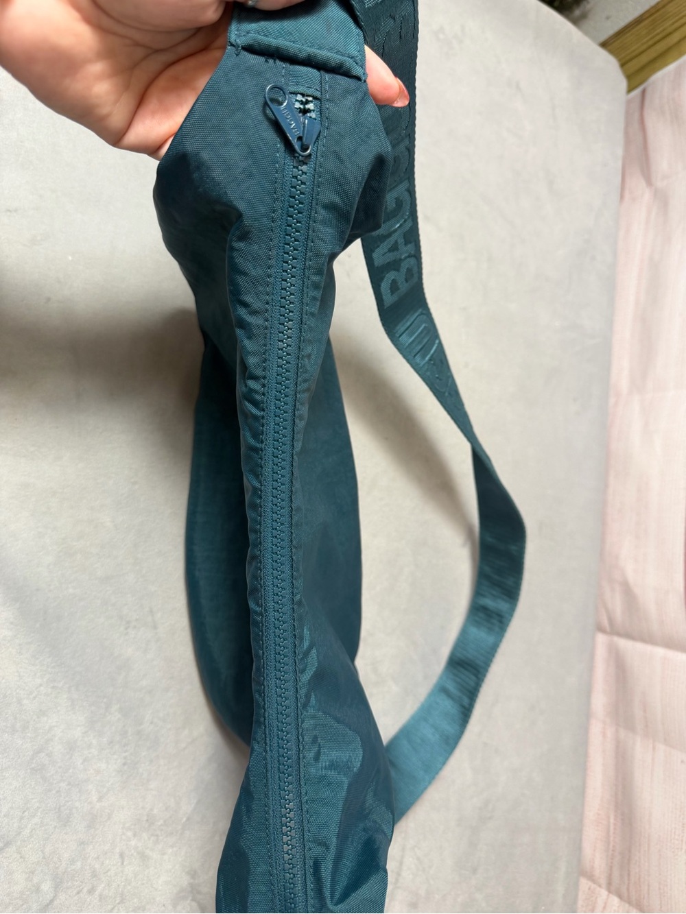 BAGGU Teal Green Nylon Messenger Bag with Logo Strap - Picture 6 of 10